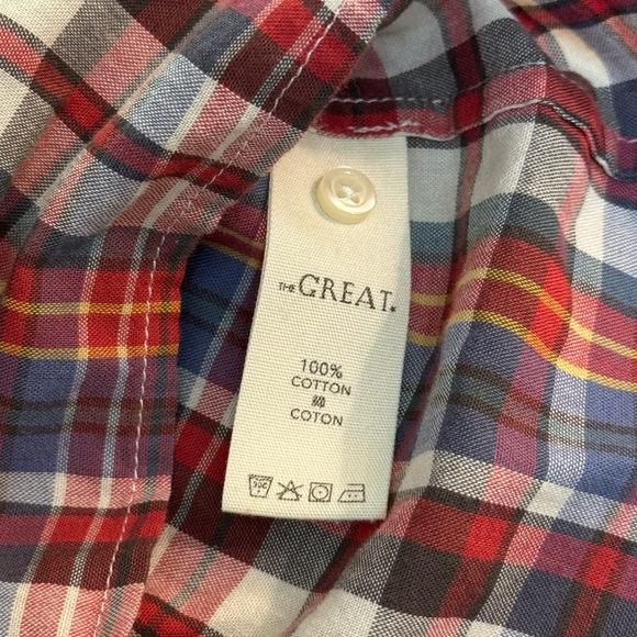 THE GREAT. Ruffle Plaid Button Down Blouse - Picture 8 of 8